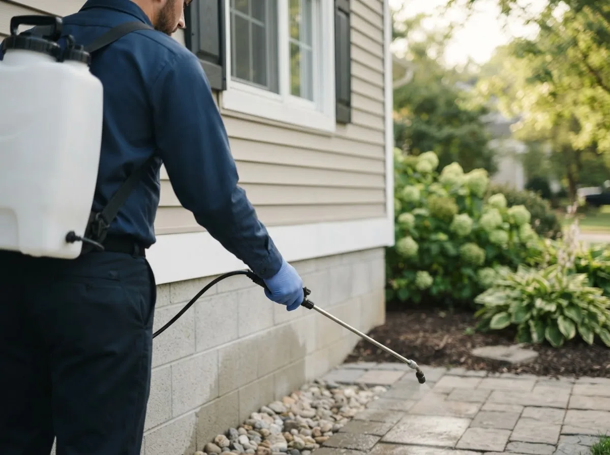 Pest control technician inspecting a home in Oconto Falls, WI